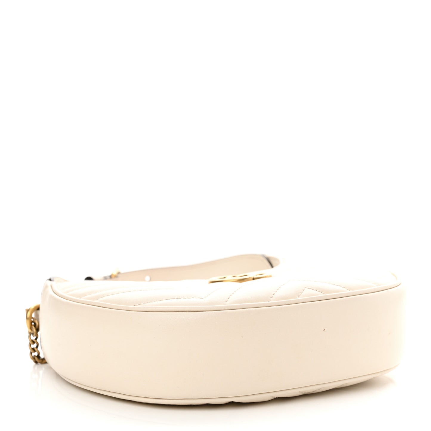 Calfskin Matelasse Chevron Mini GG Marmont Half Moon Hobo Mystic White
