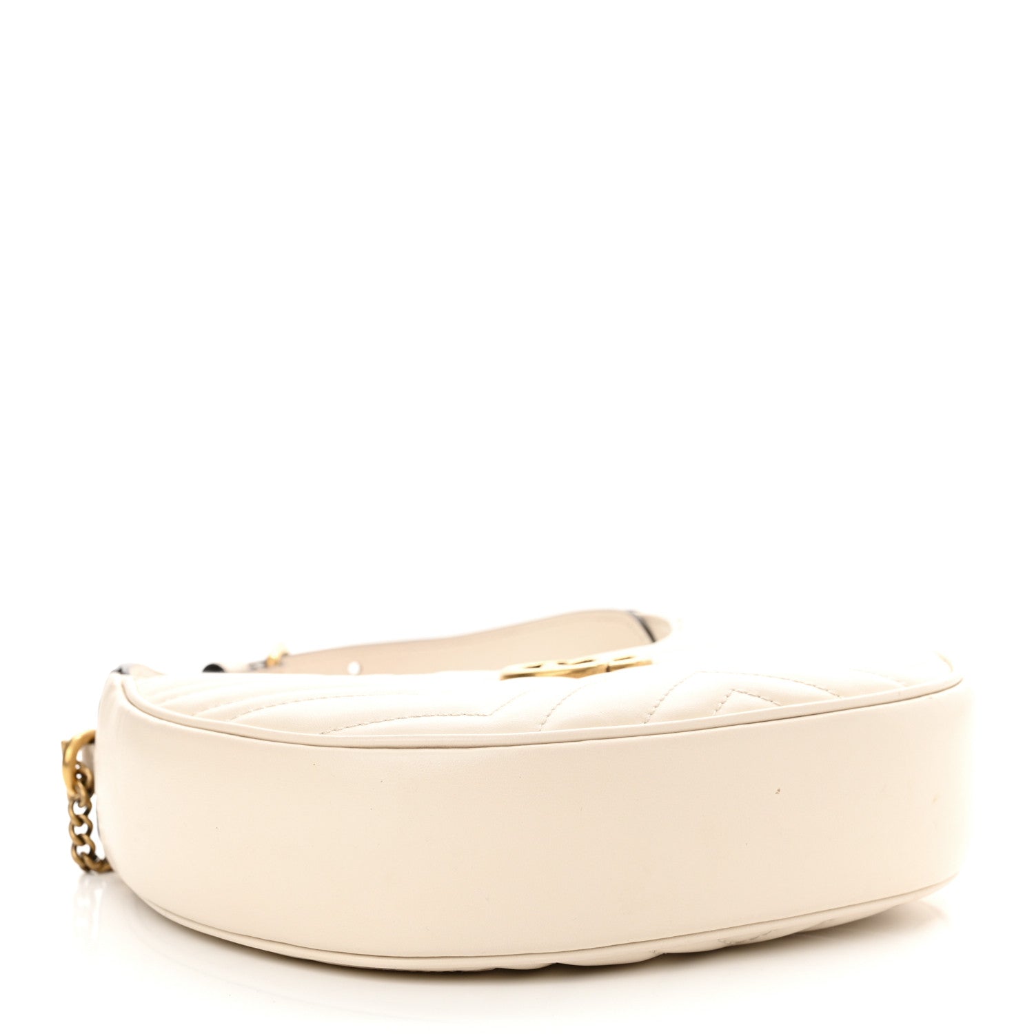 Gucci Calfskin Matelasse Chevron Mini GG Marmont Half Moon Hobo Mystic White 4 of 13