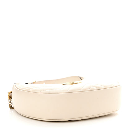 Gucci Calfskin Matelasse Chevron Mini GG Marmont Half Moon Hobo Mystic White 4 of 13