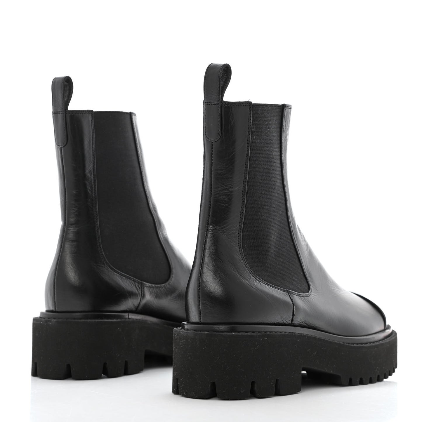 Crumpled Calfskin Patent Cap Toe Short Boots 36.5 Black