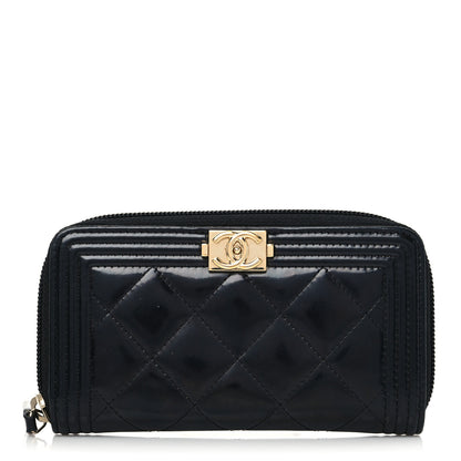 Chanel Patent Quilted Small Boy Zip Around Wallet Black 1 of 8