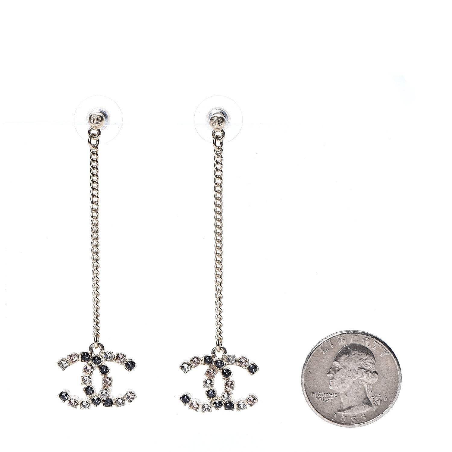 Chanel Crystal CC Drop Earrings Pink Grey Gold 2 of 4