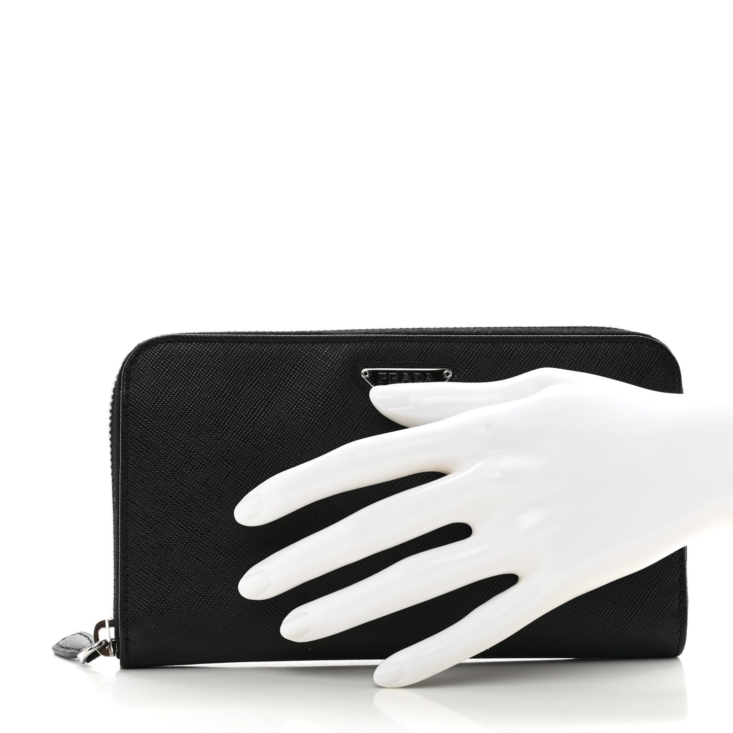 Saffiano Triangle Zip Around Wallet Black