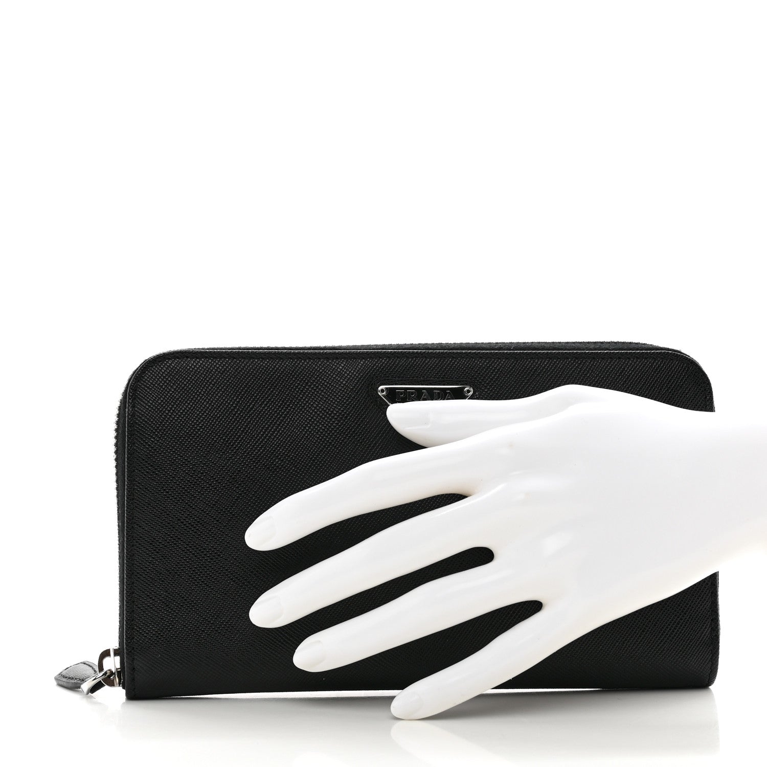 Prada Saffiano Triangle Zip Around Wallet Black 2 of 7