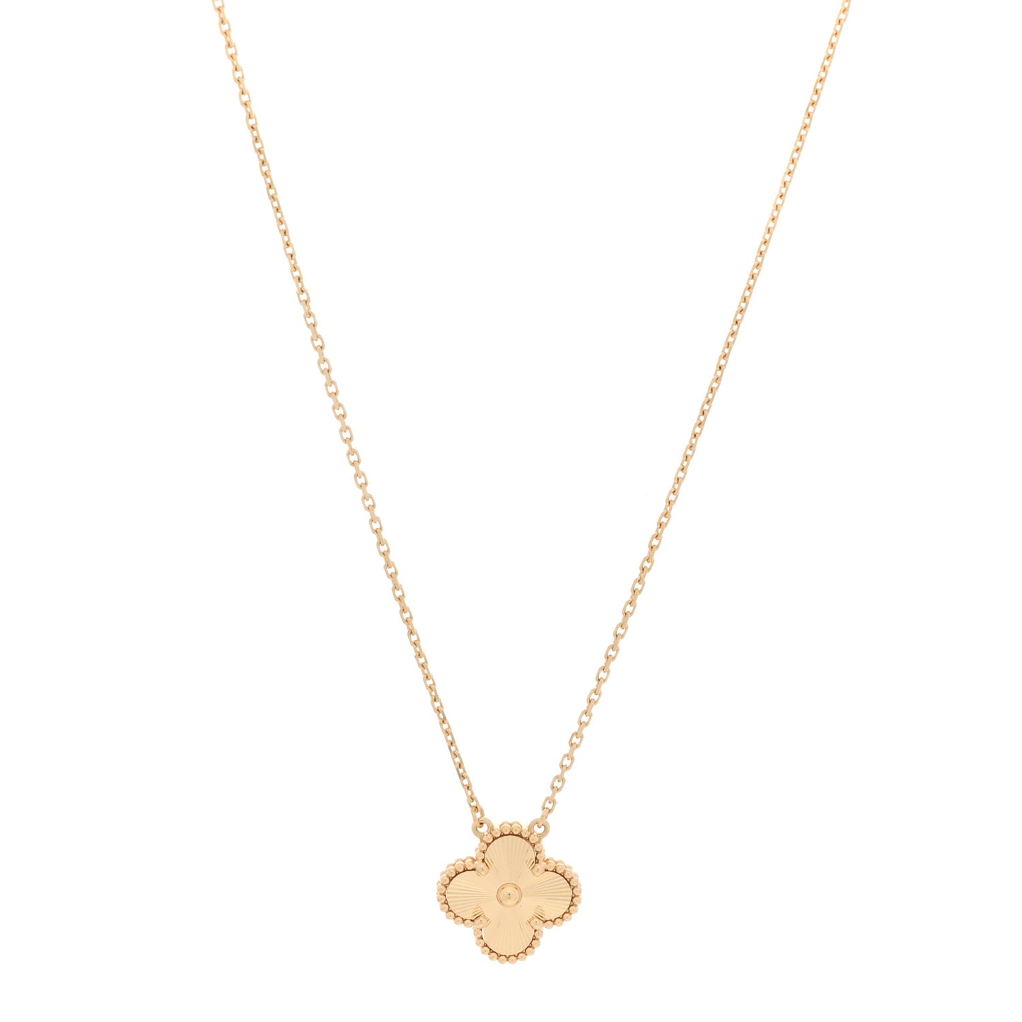 18K Yellow Gold Guilloche Vintage Alhambra Pendant Necklace