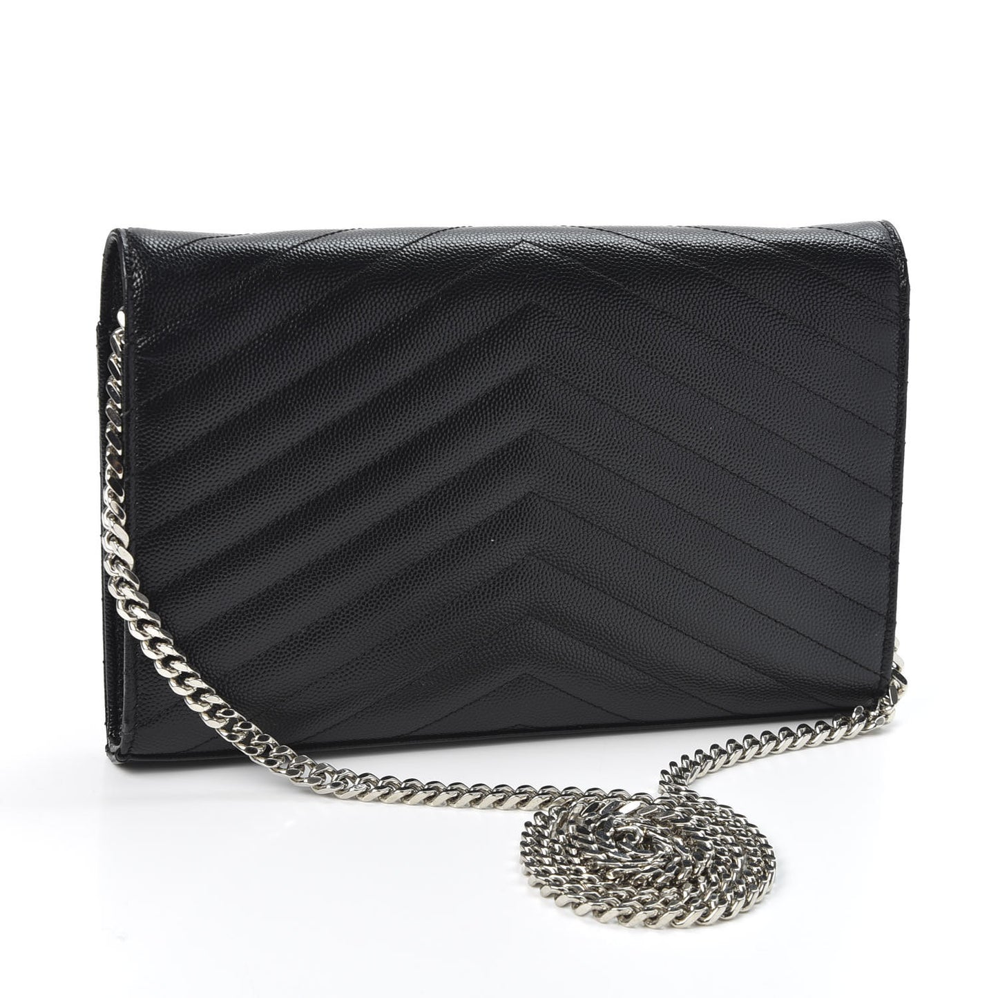Grain De Poudre Matelasse Chevron Monogram Chain Wallet Black