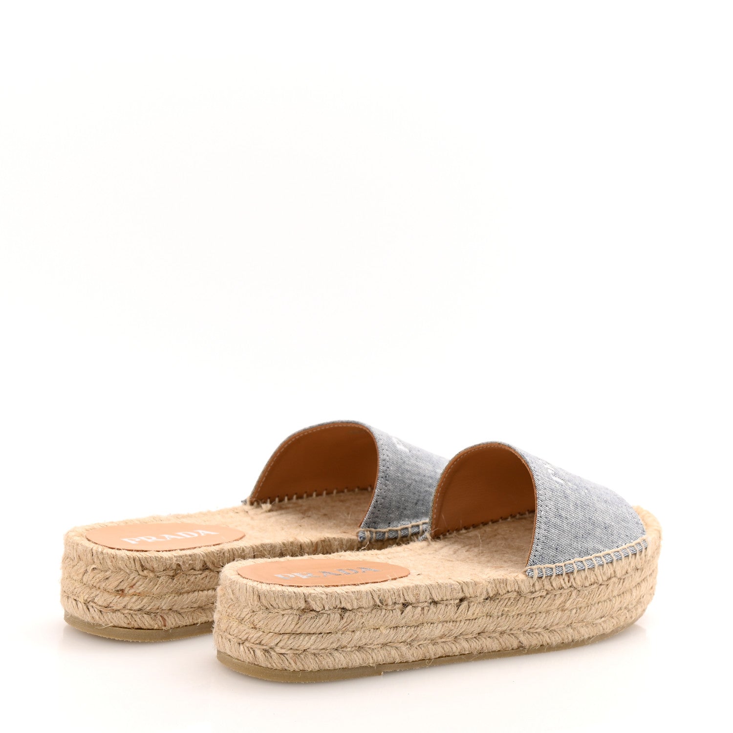 Prada Canvas Logo Espadrille Platform Sandals 38 Blue 5 of 10