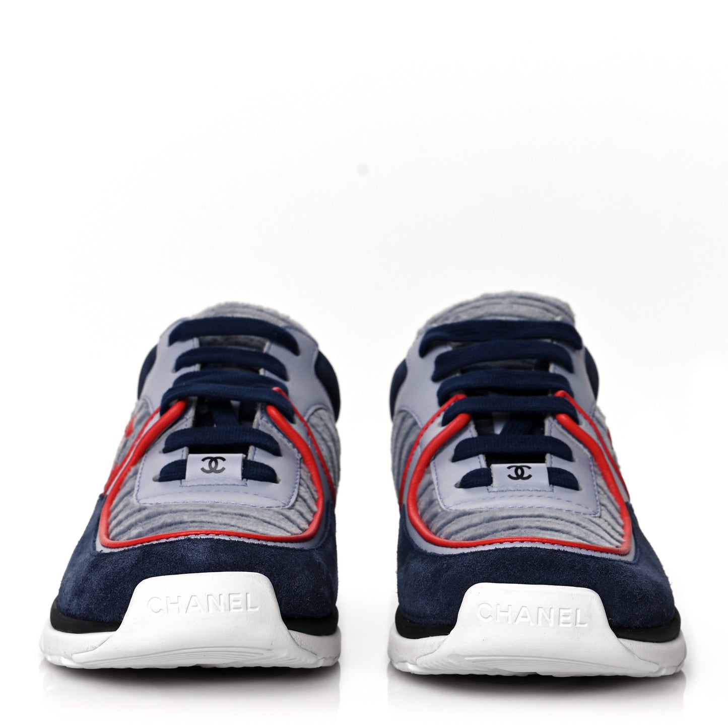 Suede Calfskin Womens CC Sneakers 37 Grey Red Blue