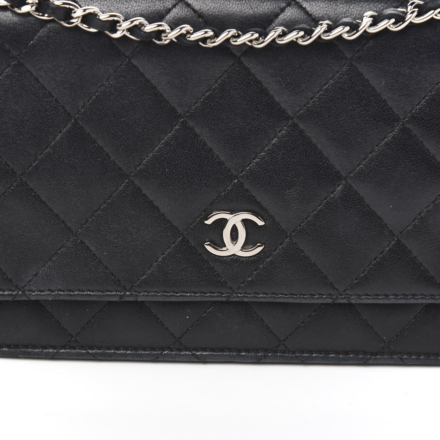 Lambskin Quilted Wallet On Chain WOC Black