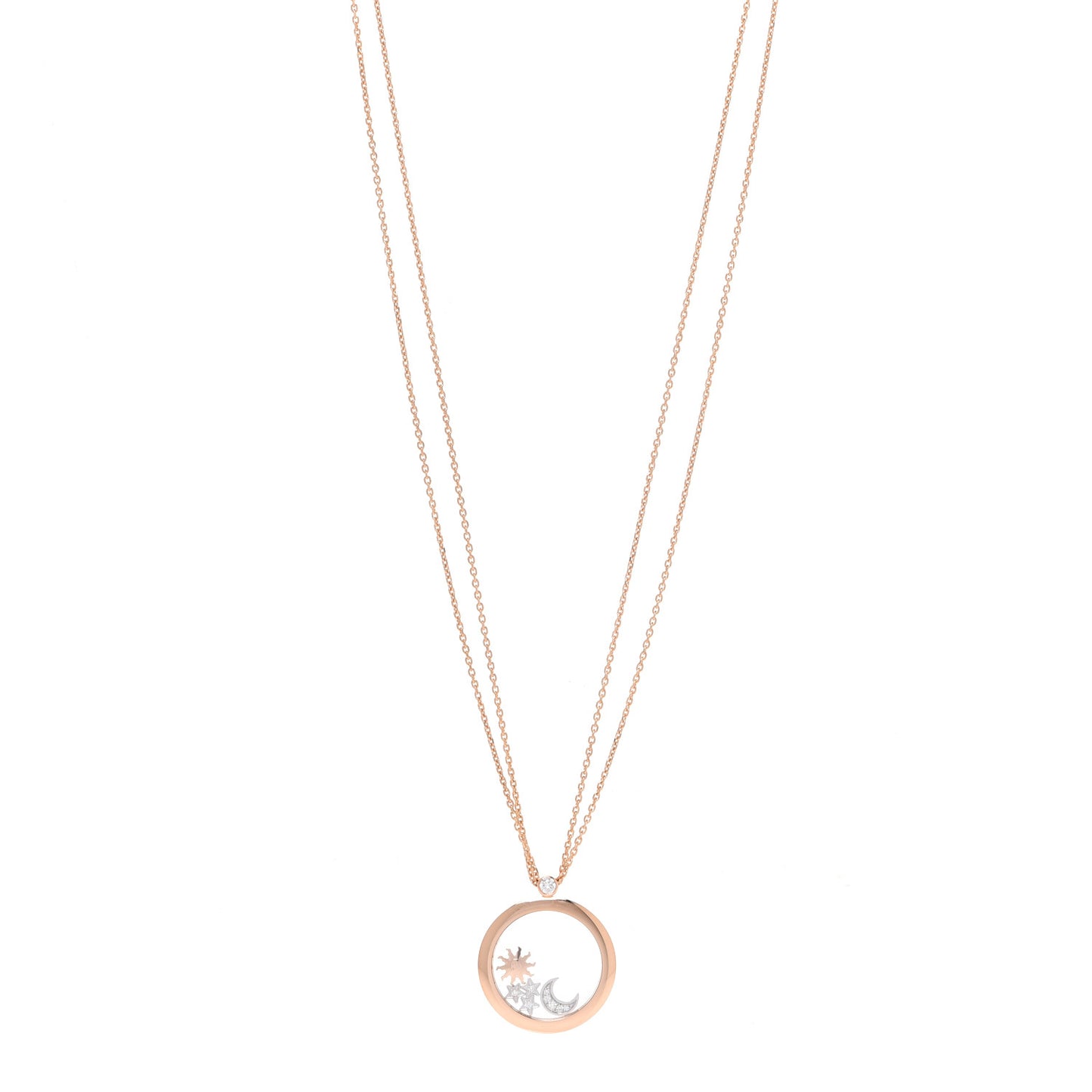 18K Rose White Gold Diamond Happy Diamond Sun Moon Stars Double Chain Pendant Necklace