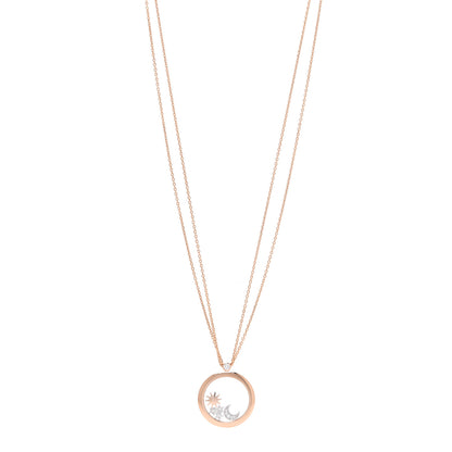 Chopard 18K Rose White Gold Diamond Happy Diamond Sun Moon Stars Double Chain Pendant Necklace 1 of 7