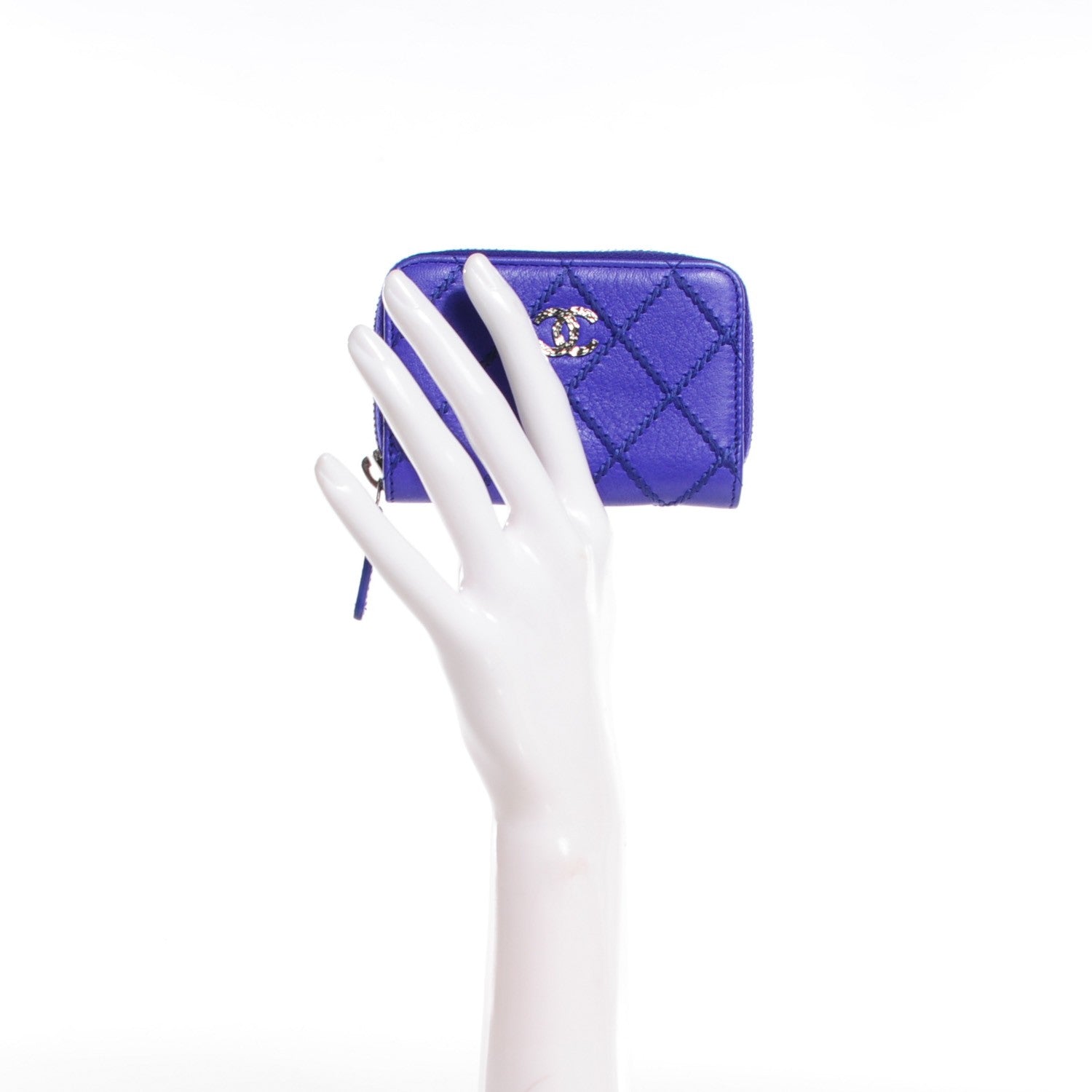 Chanel Calfskin Diamond Stitched Coin Purse Blue 2 of 8