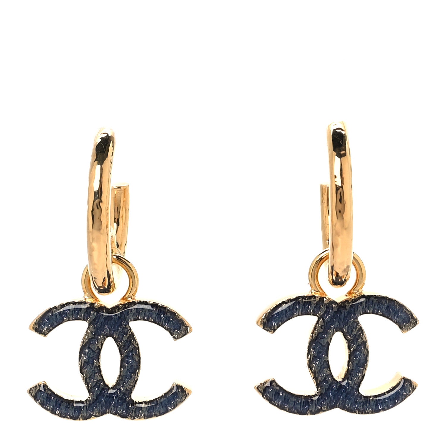 Chanel Metal Enamel CC Denim Drop Earrings Gold Blue 1 of 5