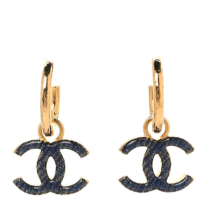 Chanel Metal Enamel CC Denim Drop Earrings Gold Blue 1 of 5