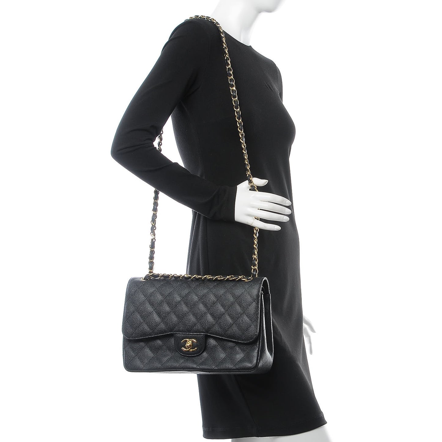 Caviar Quilted Jumbo Double Flap Black