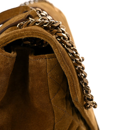 Saint Laurent Suede Mixed Matelasse Tri-Quilt Large Monogram Envelope Satchel Brown 24 of 25