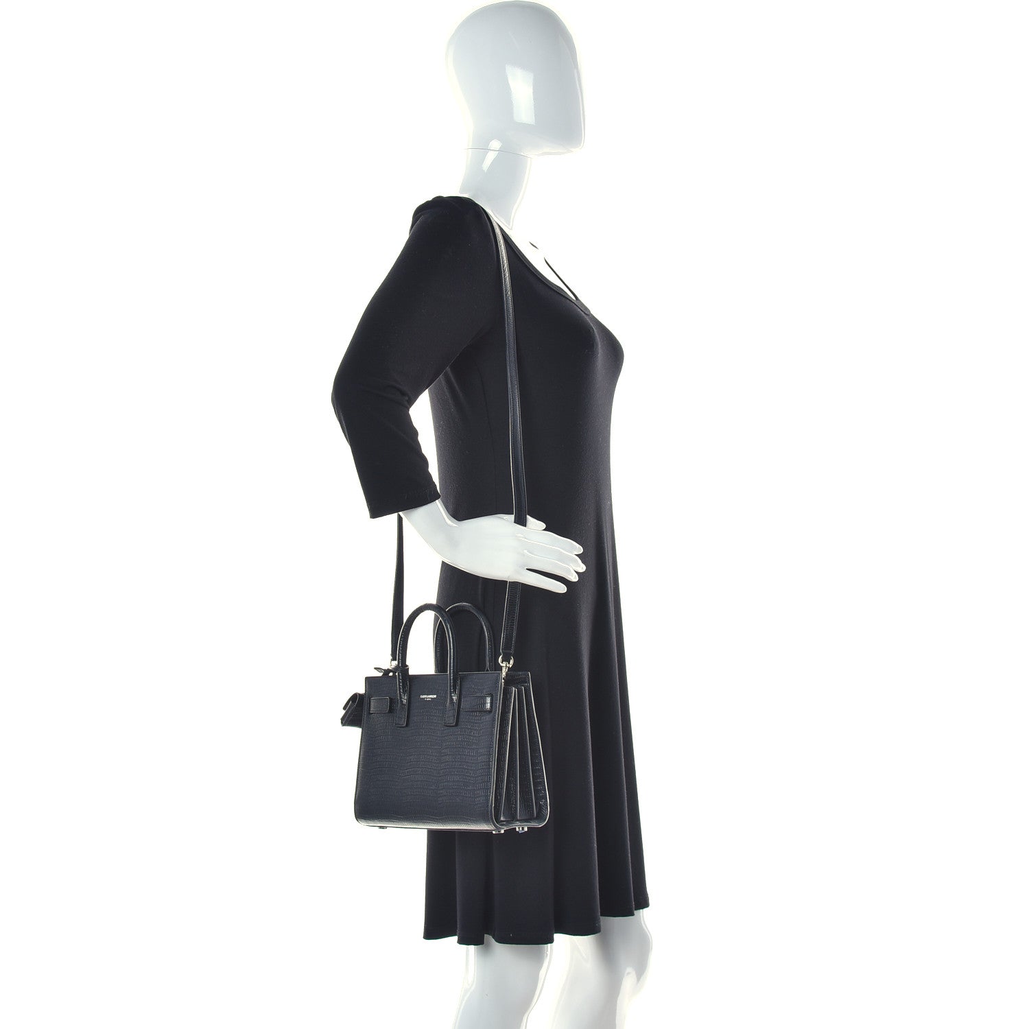 Saint Laurent Calfskin Lizard Embossed Nano Sac De Jour Black 2 of 10