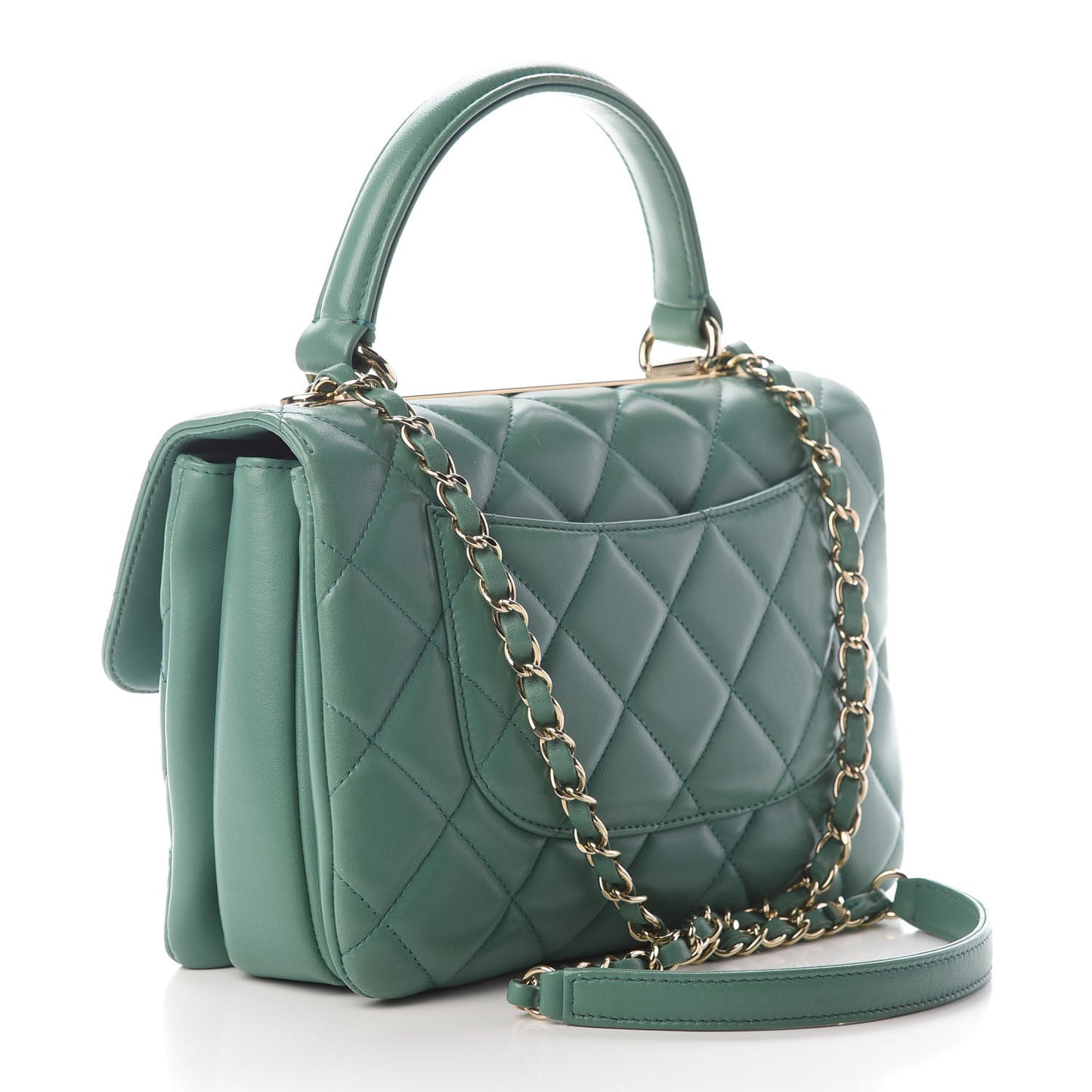 Lambskin Quilted Small Trendy CC Flap Dual Handle Bag Light Green