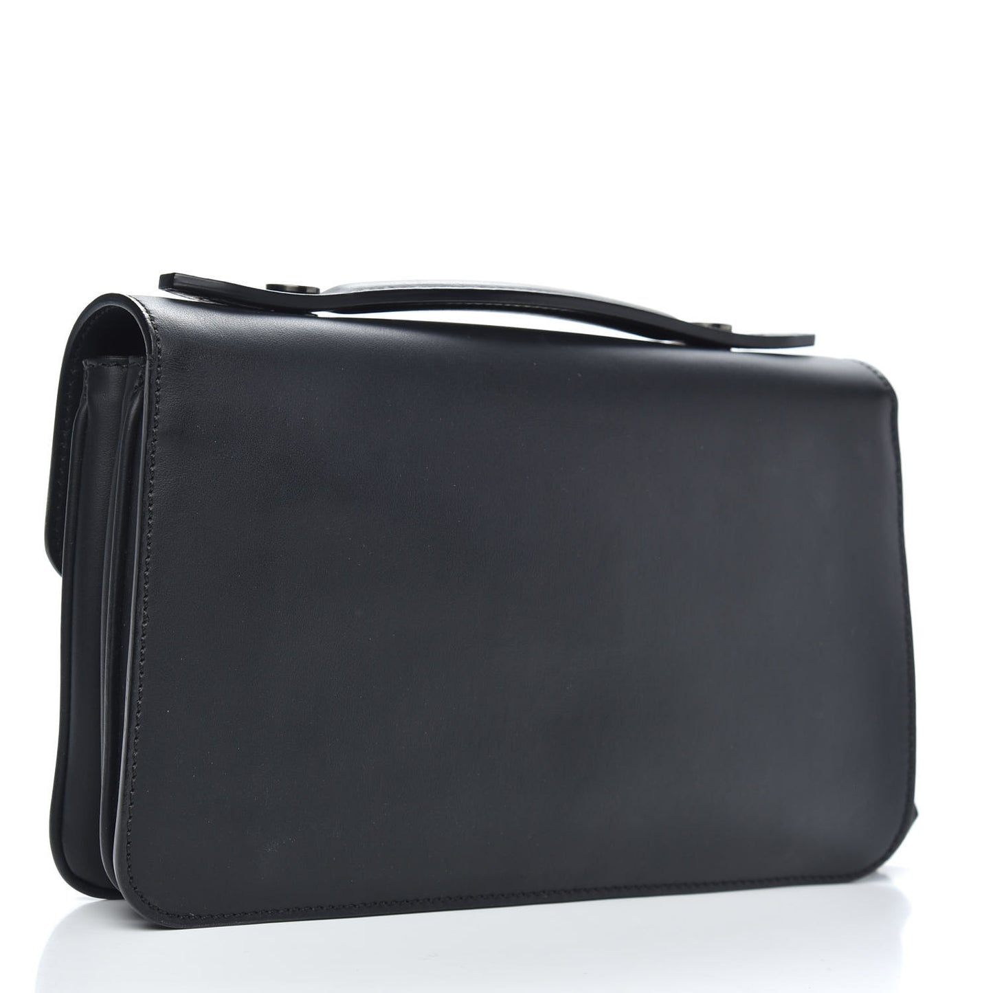 Vitello Century Grace FF Embossed Top Handle Clutch Black