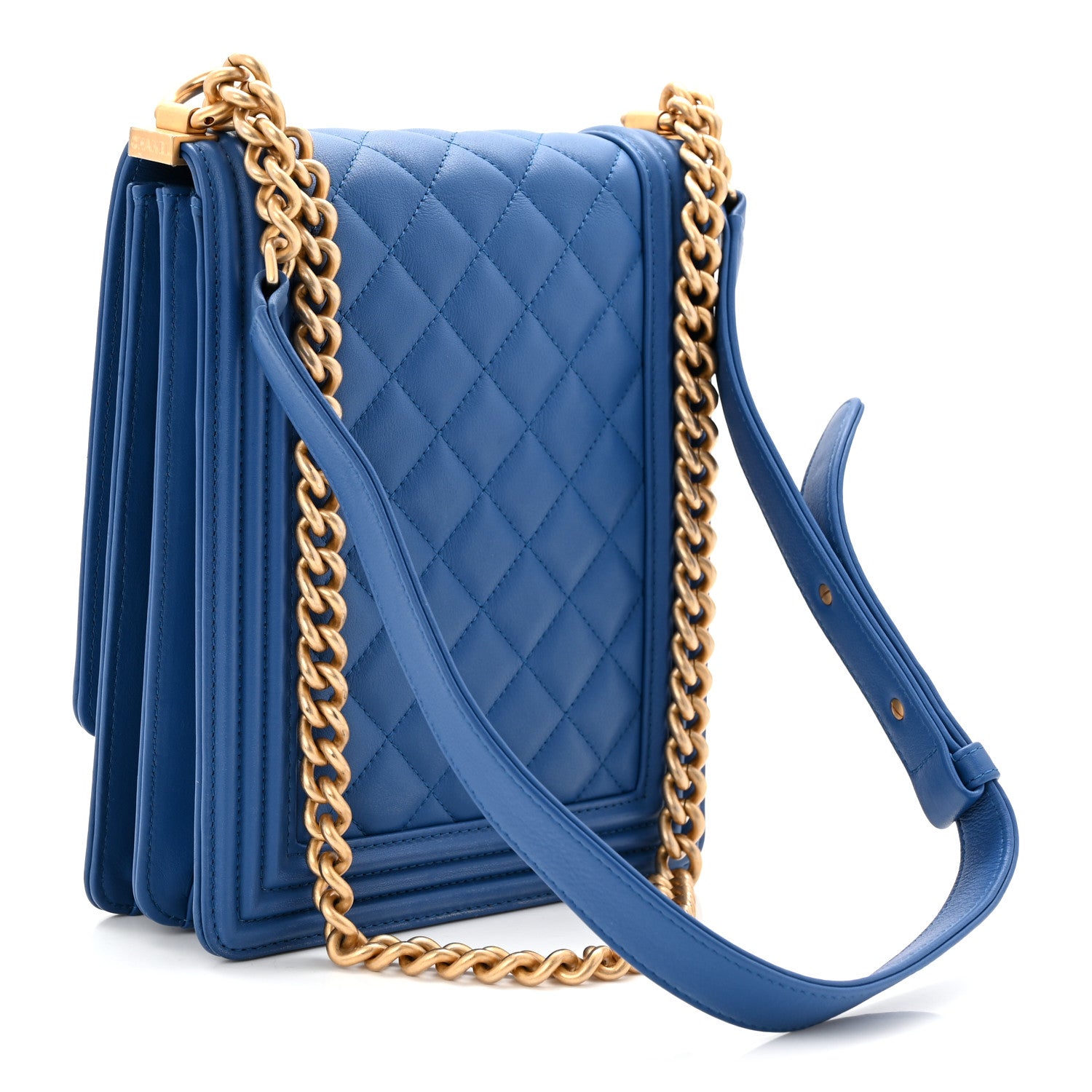 Chanel Calfskin Quilted North South Boy Flap Blue 3 of 10