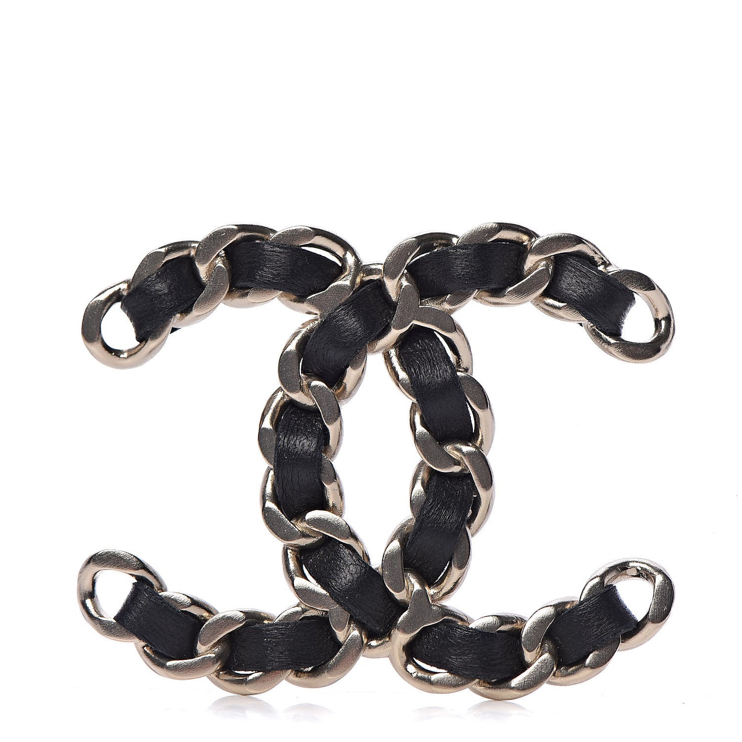 Lambskin Chain CC Brooch Black Gold