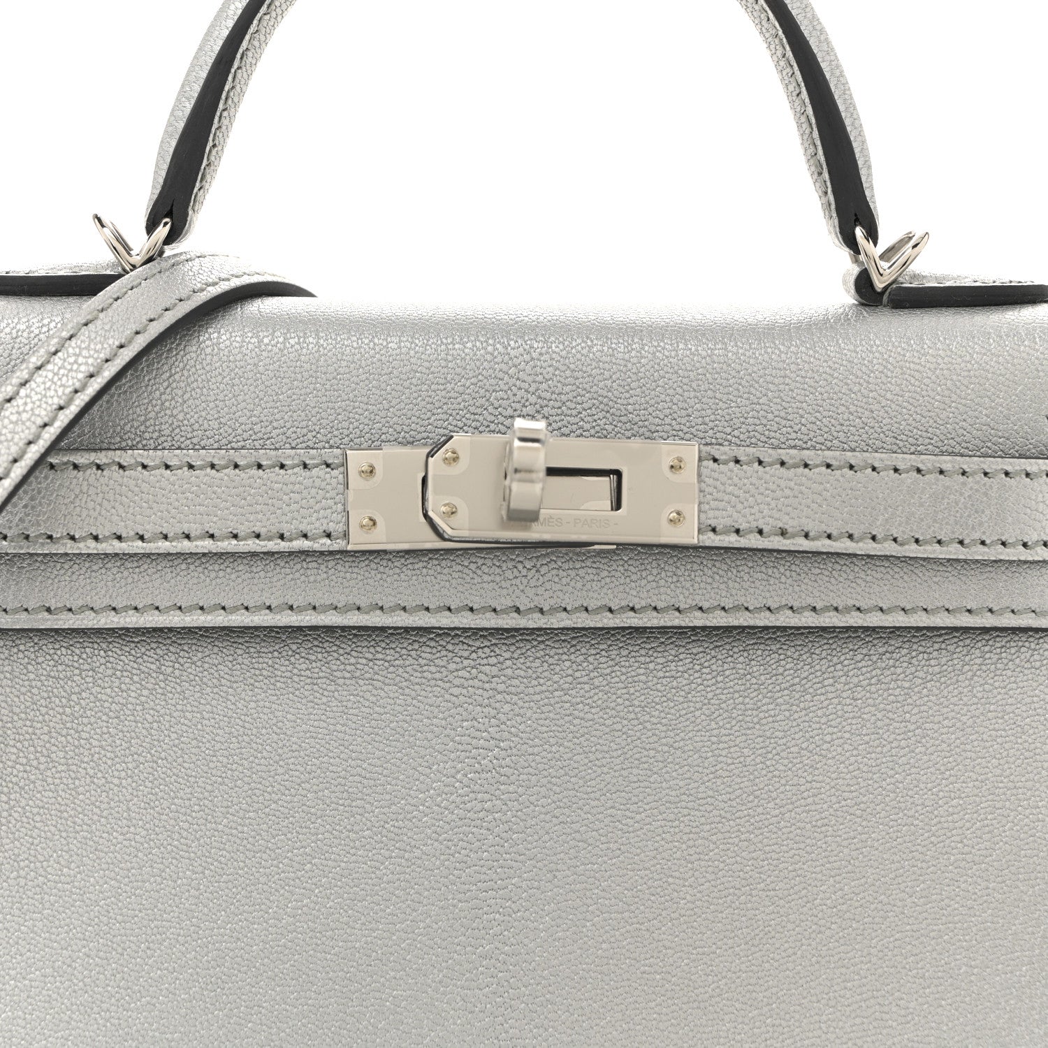 Hermes Metallic Chevre Chamkilight Mini Kelly Sellier 20 Argent