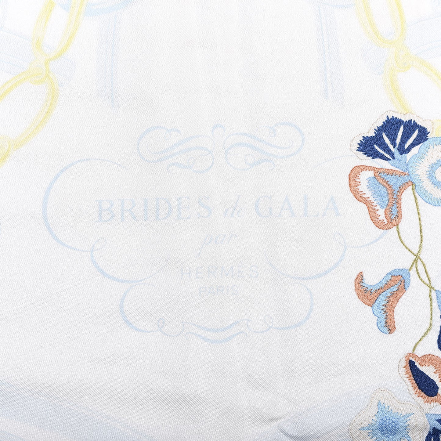 Silk Brides Fleuries Scarf 90 White Bleu Pale