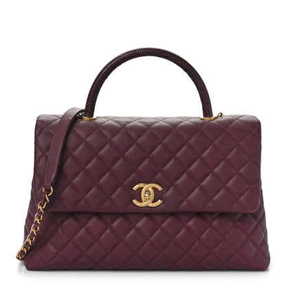 Chanel Caviar Lizard Quilted Medium Coco Handle Flap Burgundy 1 of 9
