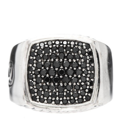 David Yurman Sterling Silver Black Diamond Signet Ring 63 10.25 1 of 5