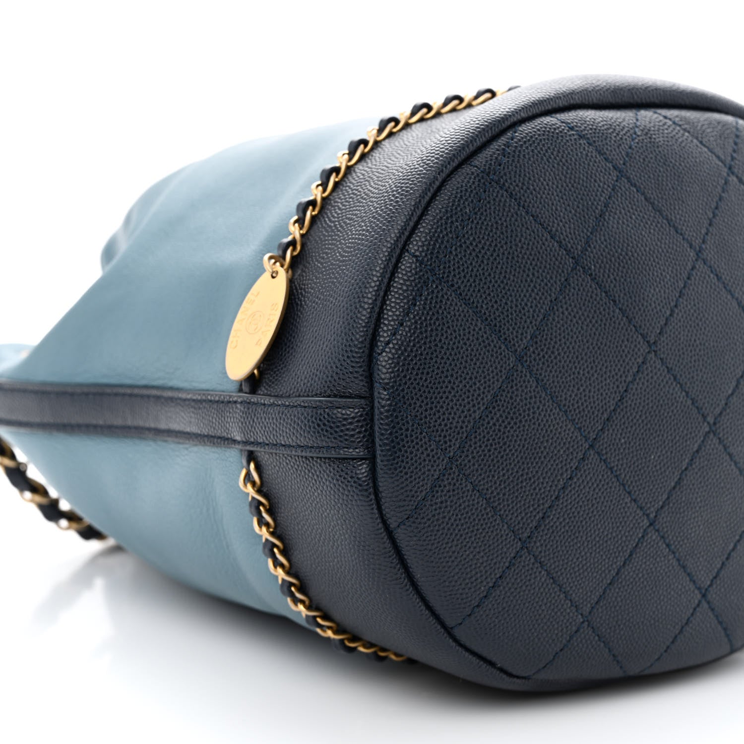 Chanel Grained Calfskin Lambskin CC Drawstring Bag Light Blue 9 of 10