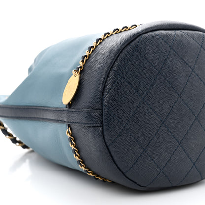 Chanel Grained Calfskin Lambskin CC Drawstring Bag Light Blue 9 of 10