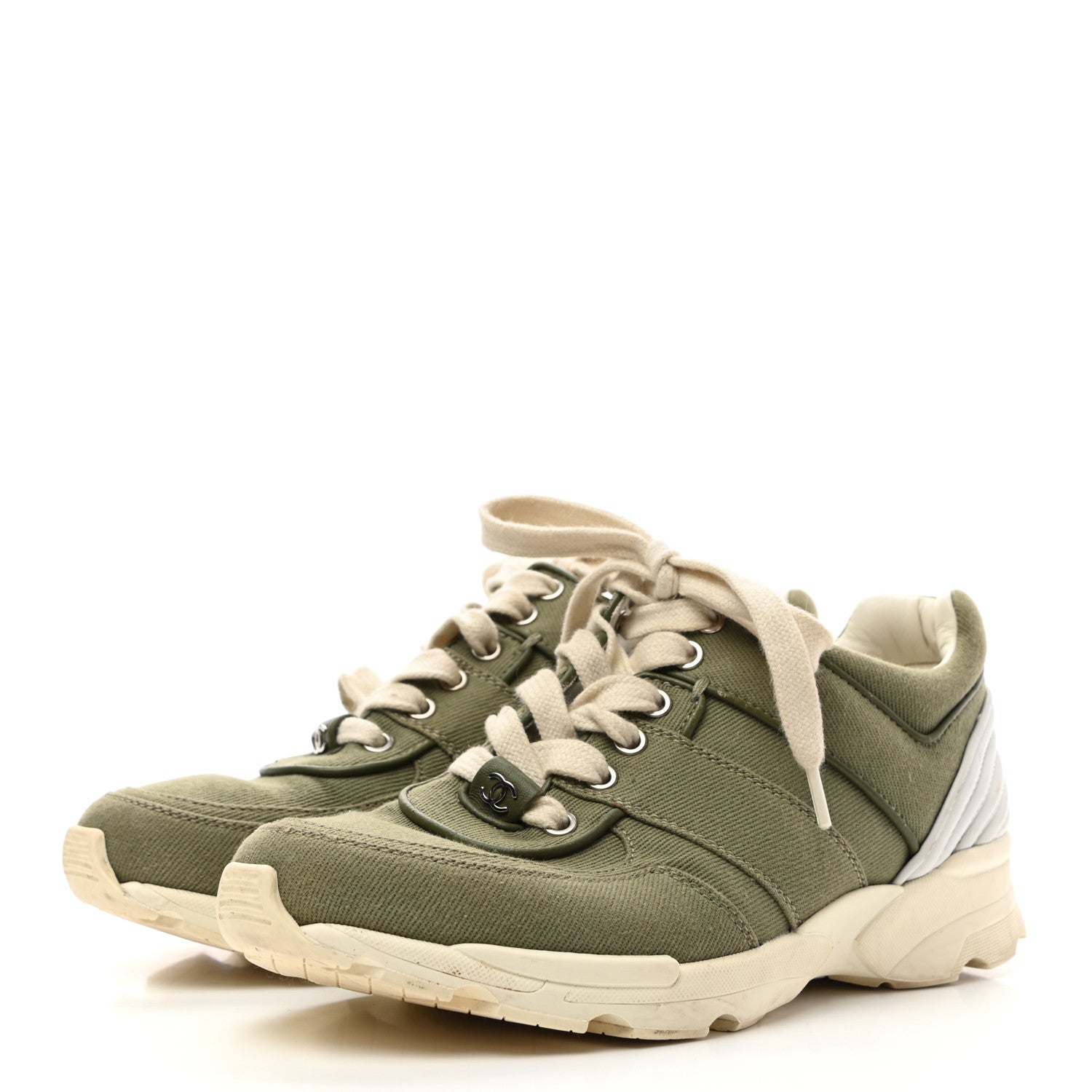 Chanel Canvas Womens Sneakers 37.5 Khaki 3 of 8