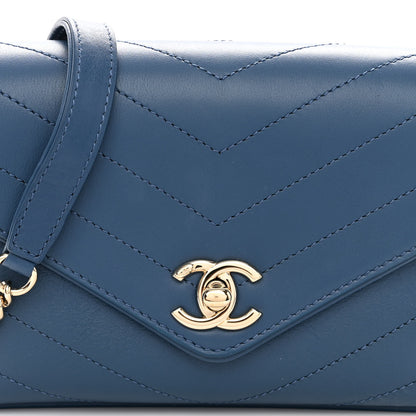 Chanel Calfskin Chevron Stitched Coco Waist Bag Blue 9 of 11