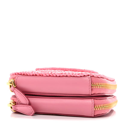 Prada Raffia Calfskin Crochet Logo Embroidered Mini Triangle Pouch Petalo 4 of 15