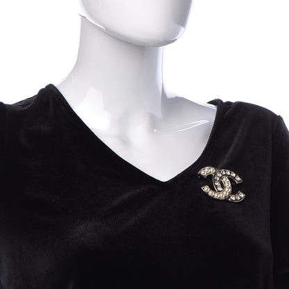 Chanel Pearl Crystal CC Brooch Gold 2 of 6