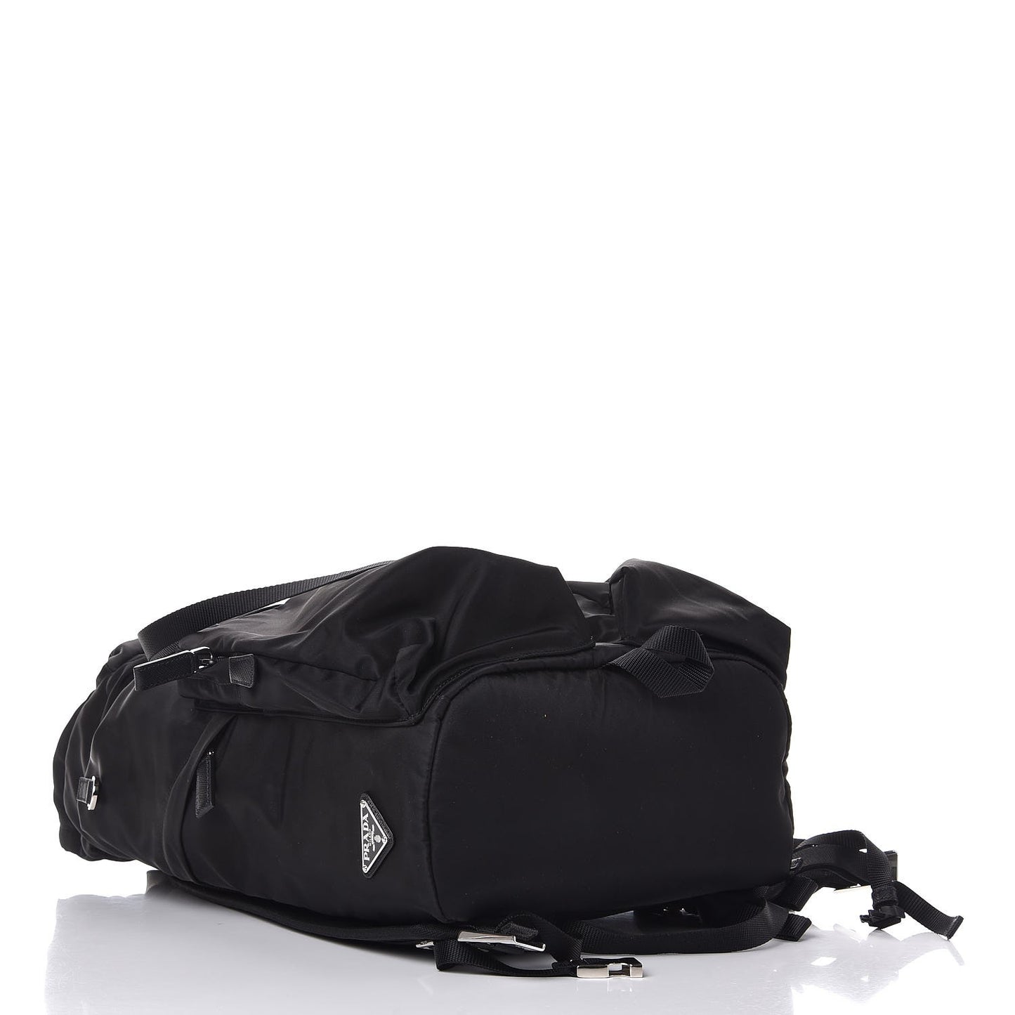 Technical Nylon Saffiano Double Buckle Backpack Black