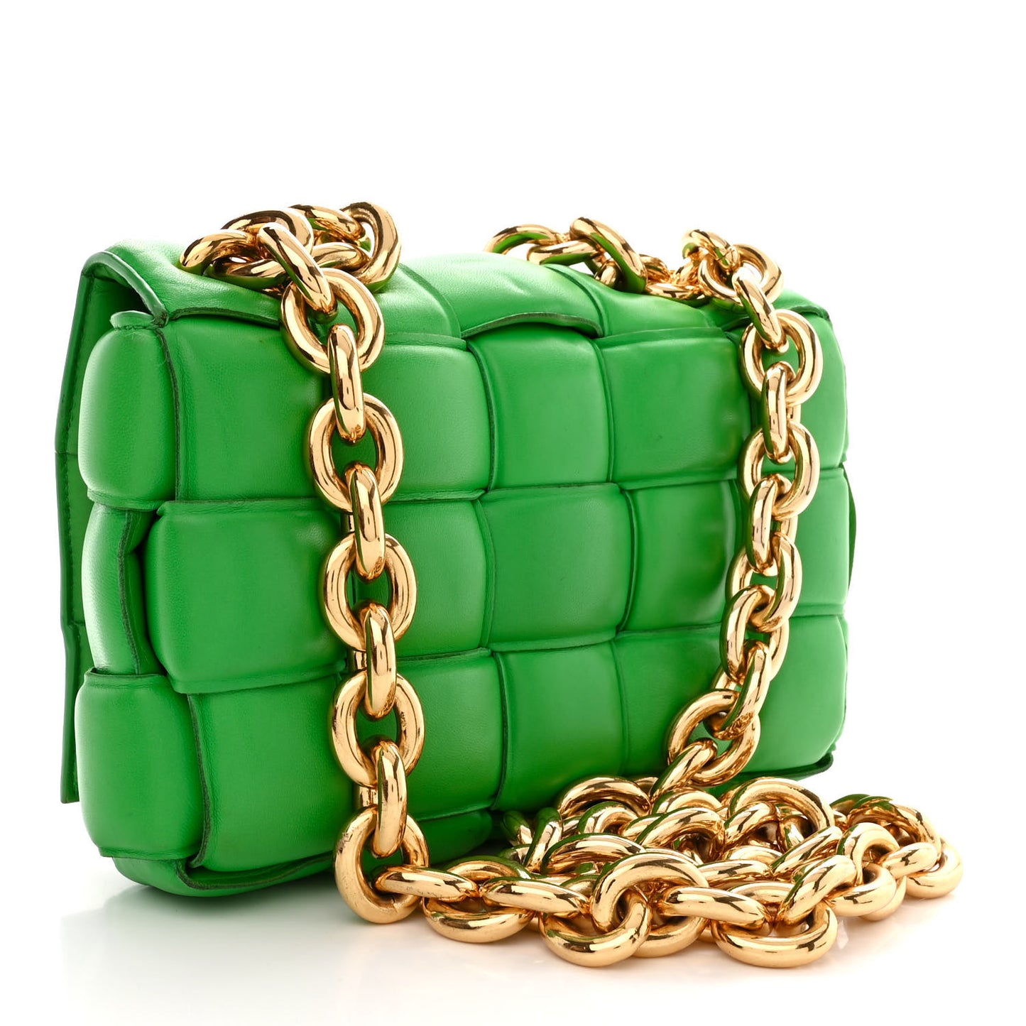 Lambskin Maxi Intreccio Padded Chain Cassette Crossbody Bag Grass