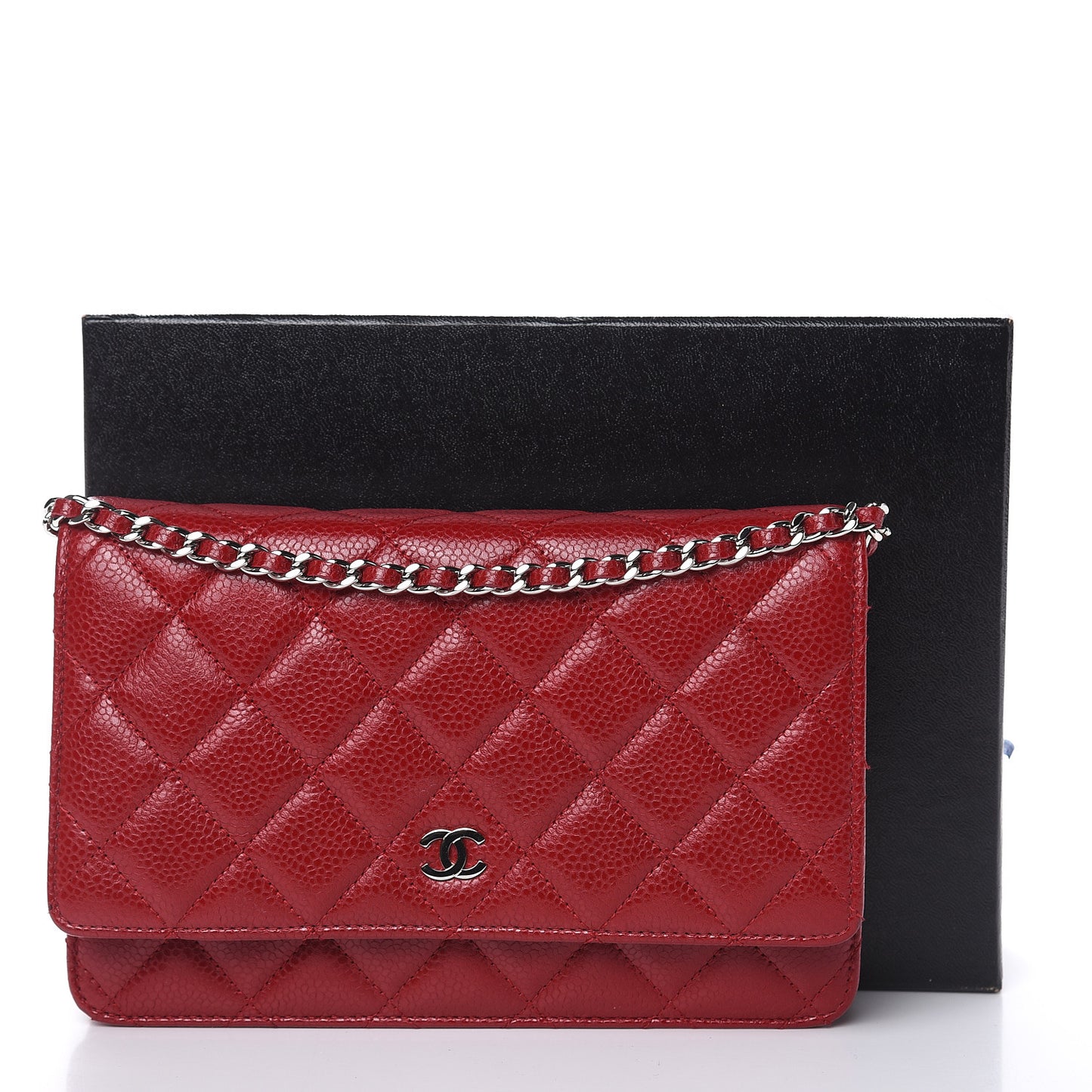 Caviar Quilted Wallet on Chain WOC Red