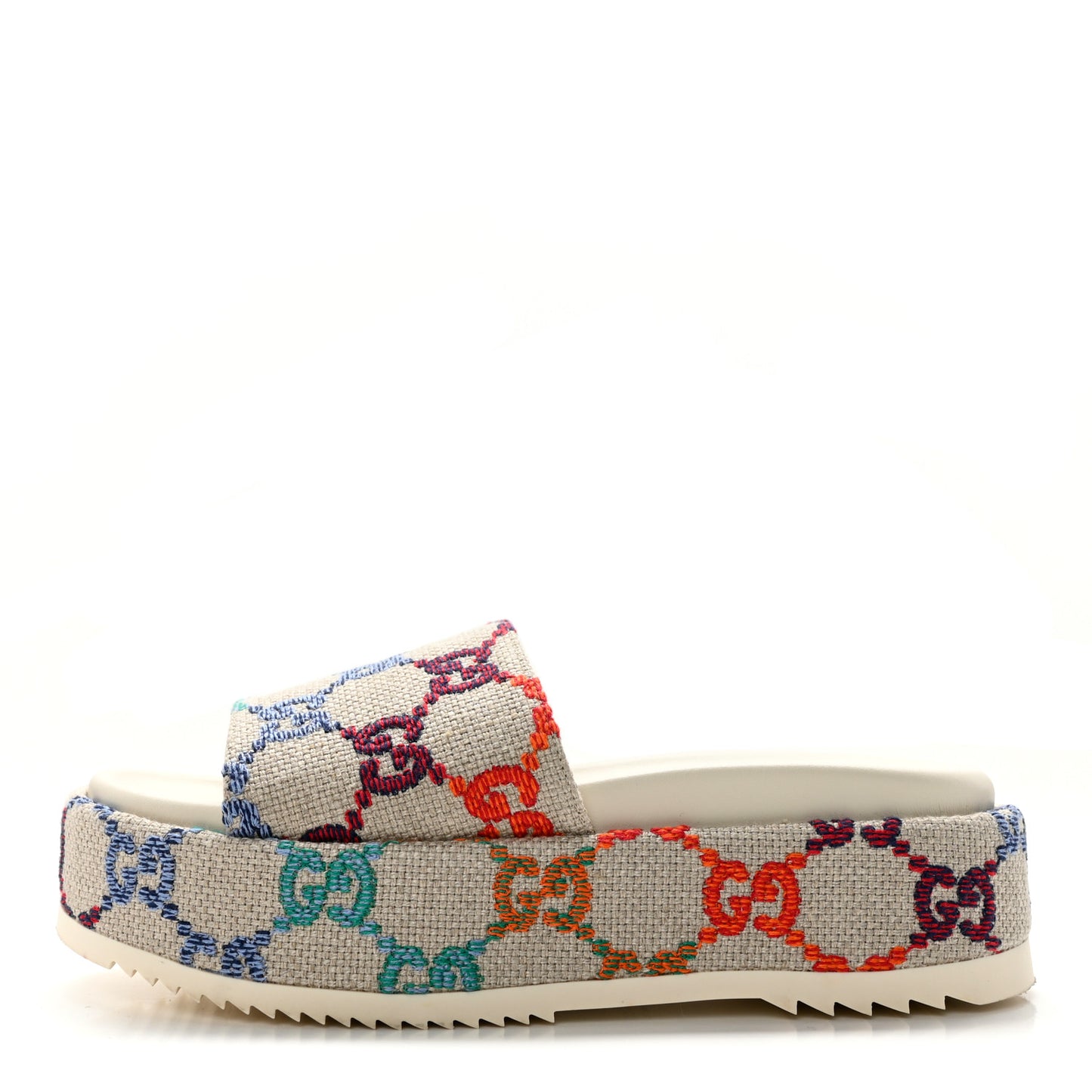Linen Psychedelic Mini GG Monogram Angelina Platform 55mm Slide Sandals 37 Multicolor