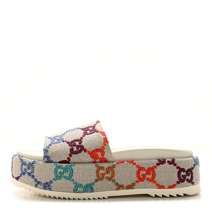 Gucci Linen Psychedelic Mini GG Monogram Angelina Platform 55mm Slide Sandals 37 Multicolor 1 of 12