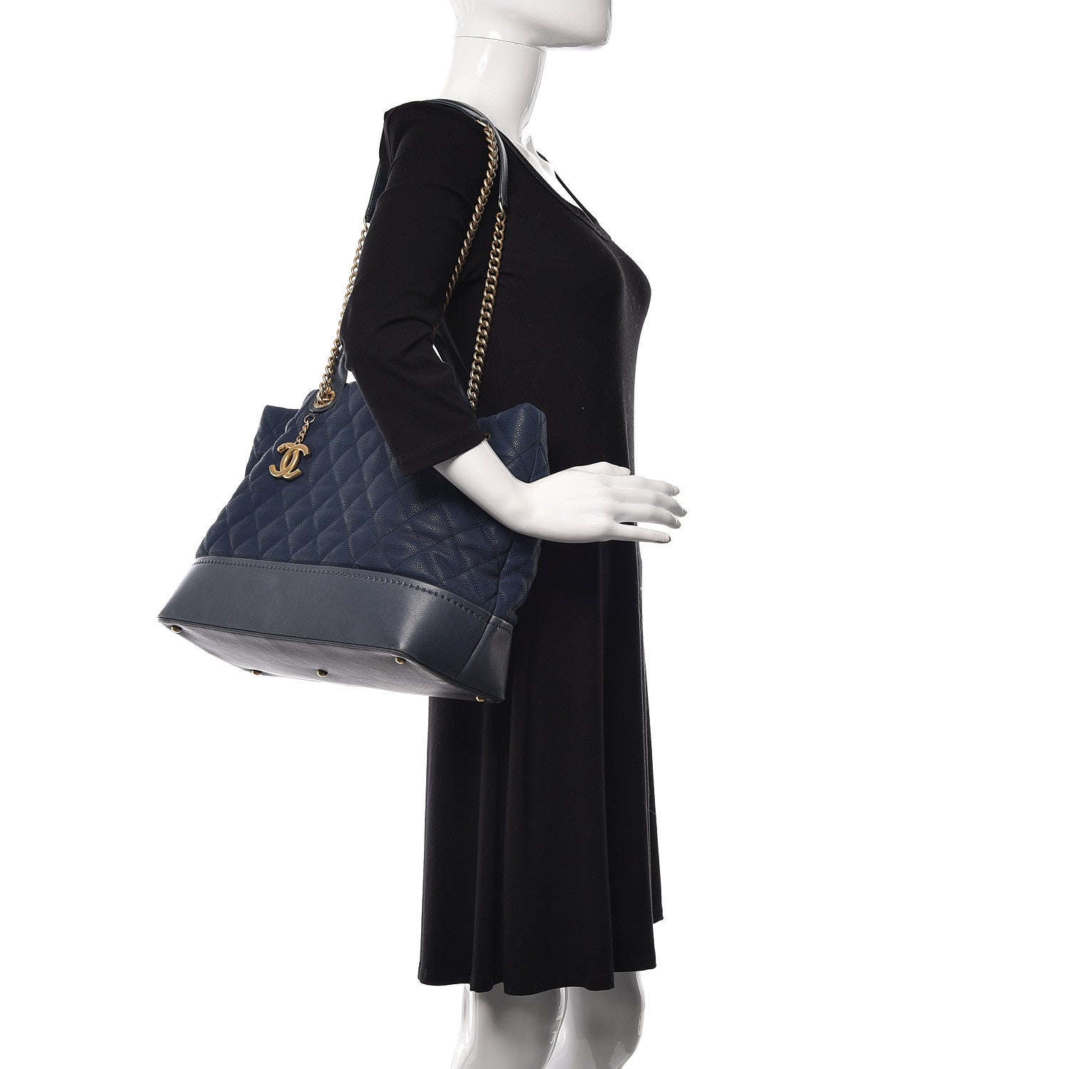 Chanel Iridescent Caviar Quilted Globe Trotter Shopping Tote Navy Blue 3 of 13