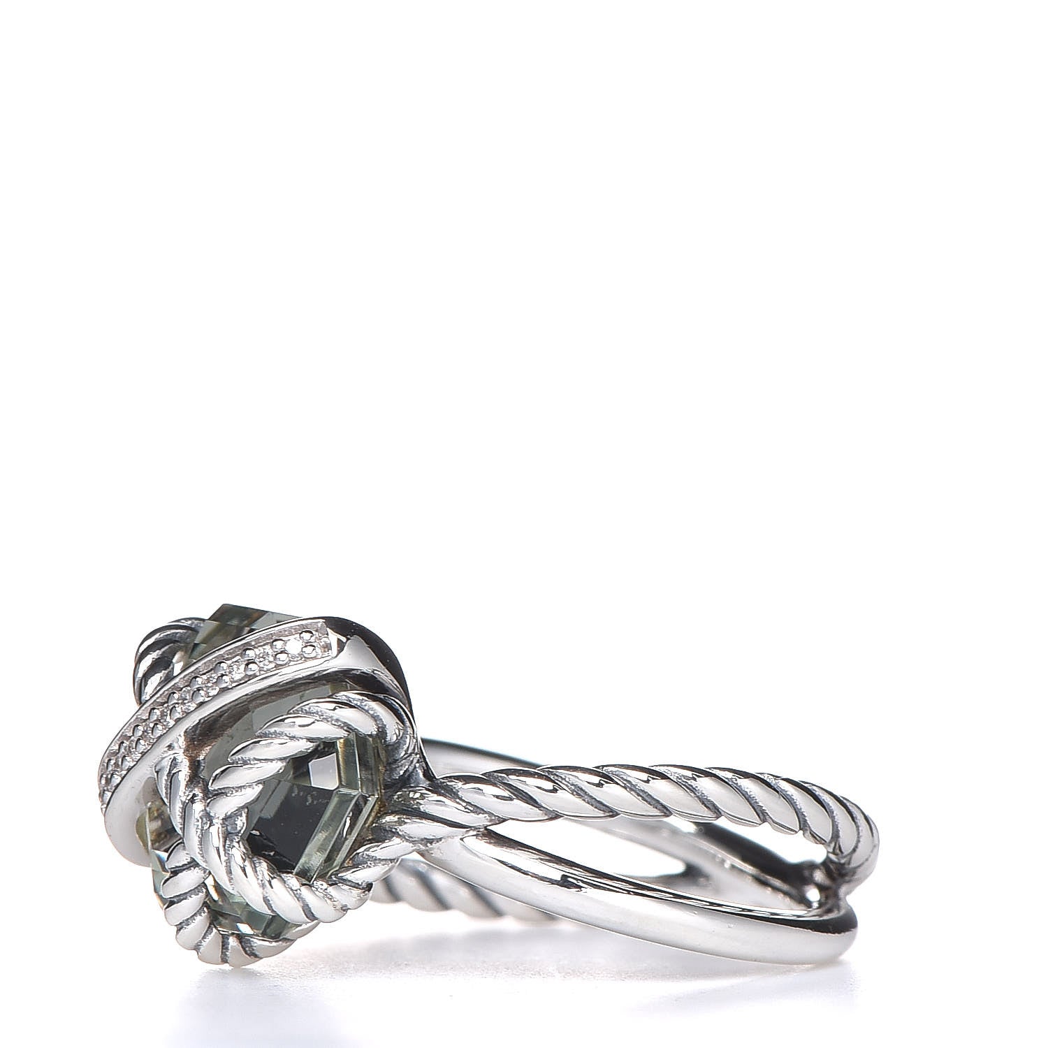 David Yurman Sterling Silver Diamond Prasiolite 10mm Cable Wrap Ring 50 5.5 3 of 5