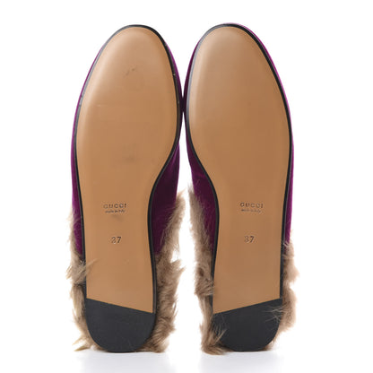 Gucci Velvet Fur Womens Princetown Slippers 37 Fucsia Violet Cyclamen Natural 5 of 10