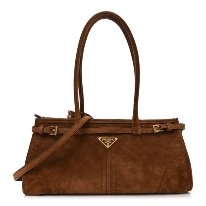 Prada Suede Triangle Medium Bonnie Shoulder Bag Cacao 1 of 9