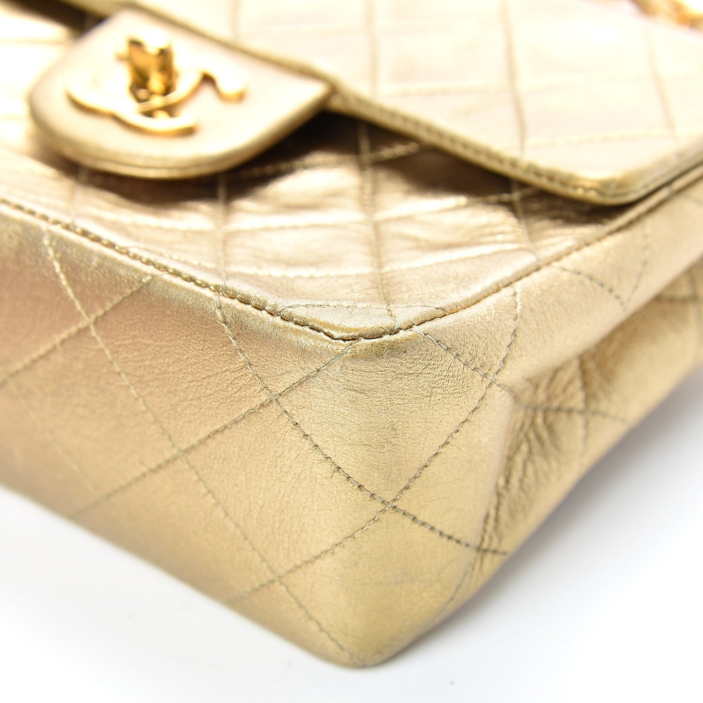 Metallic Lambskin Quilted Mini Square Flap Gold