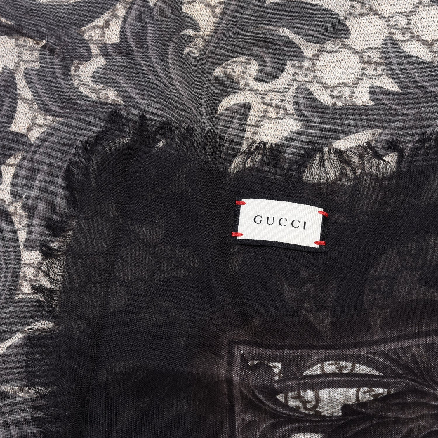 Gucci Modal Silk Monogram Arabesque Shawl Black 3 of 4