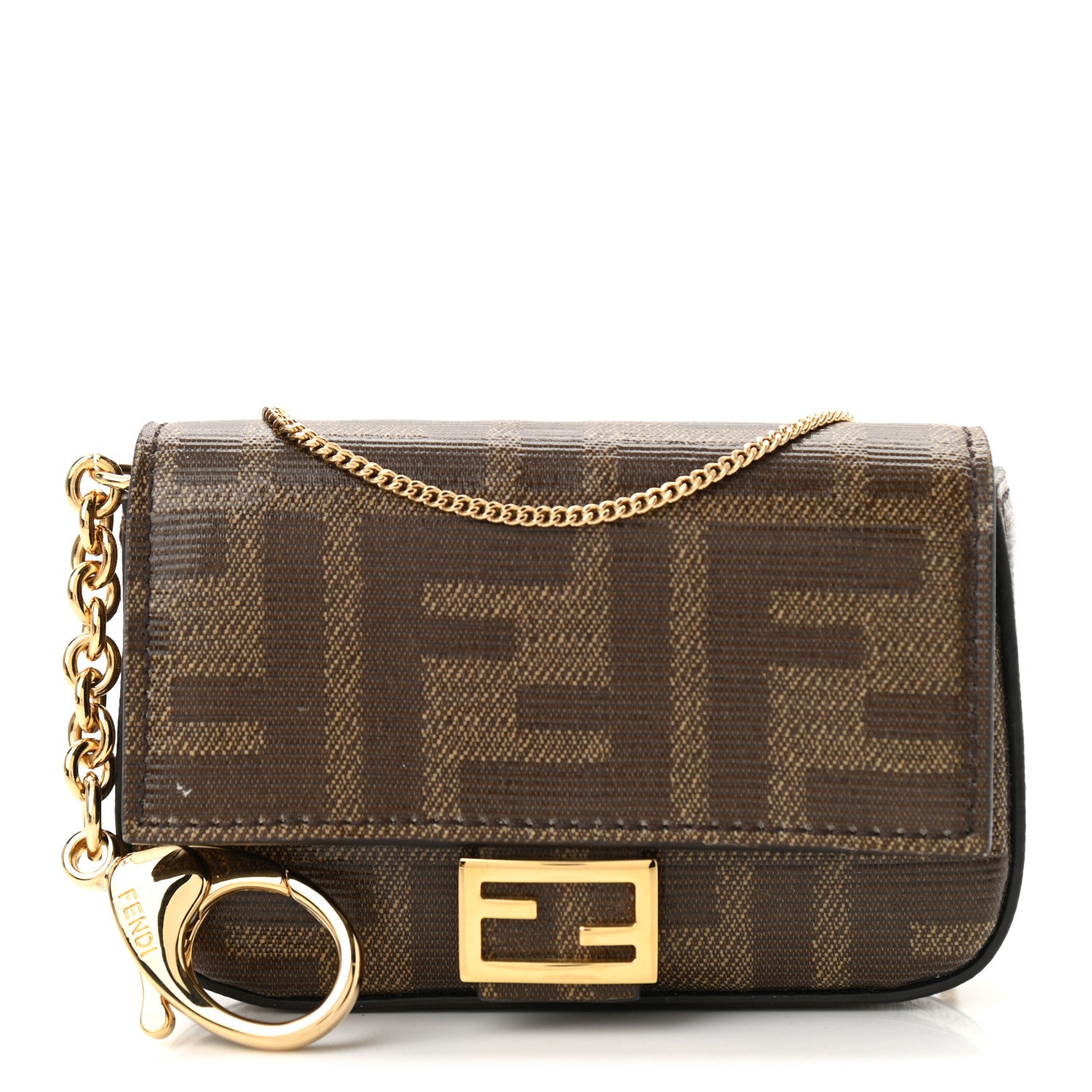Fendi Glazed Fabric FF 1974 Nano Baguette Belt Charm Mogano Panna 1 of 10