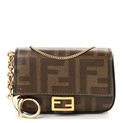 Fendi Glazed Fabric FF 1974 Nano Baguette Belt Charm Mogano Panna 1 of 10