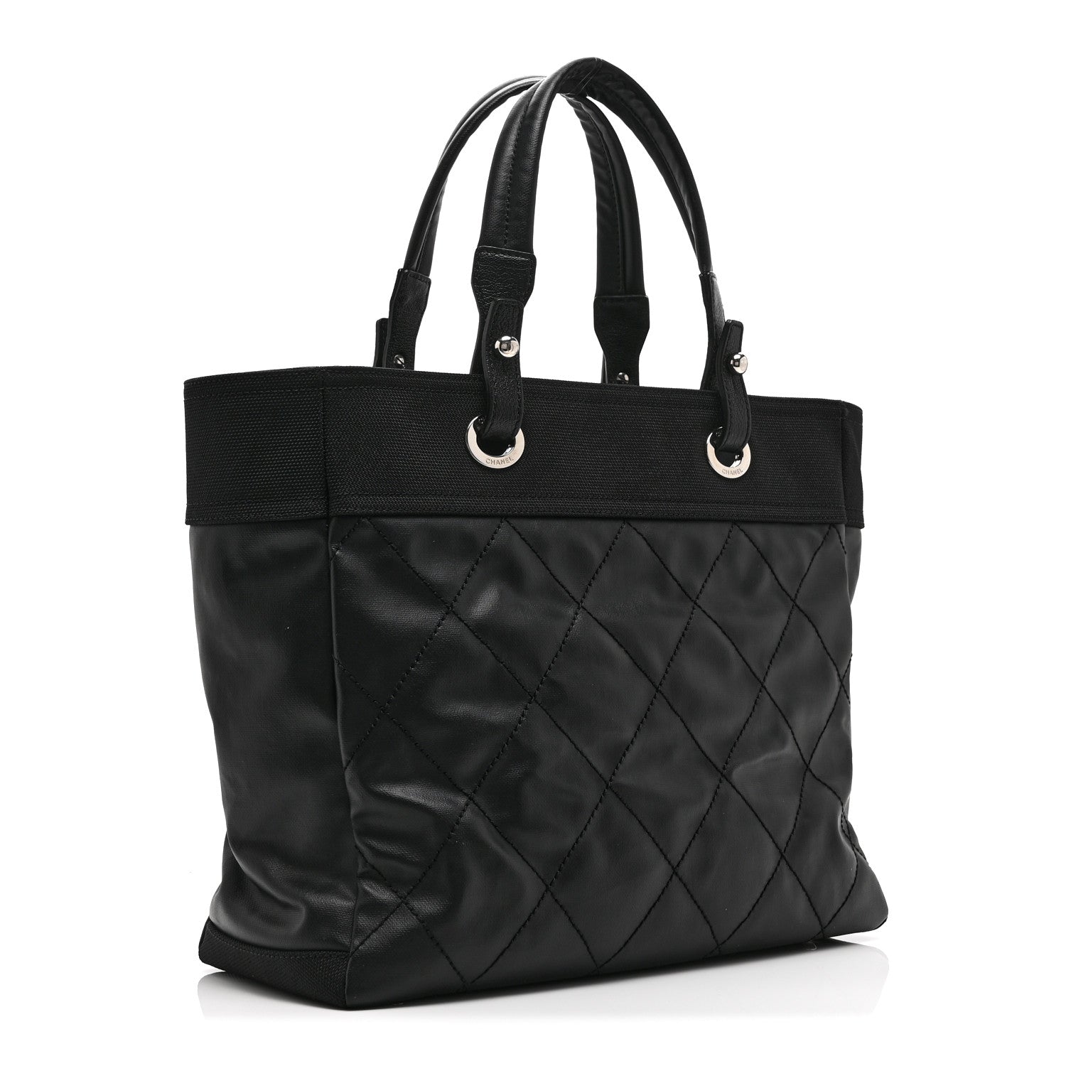 Chanel Coated Canvas Quilted Large Paris Biarritz Tote Black 3 of 10