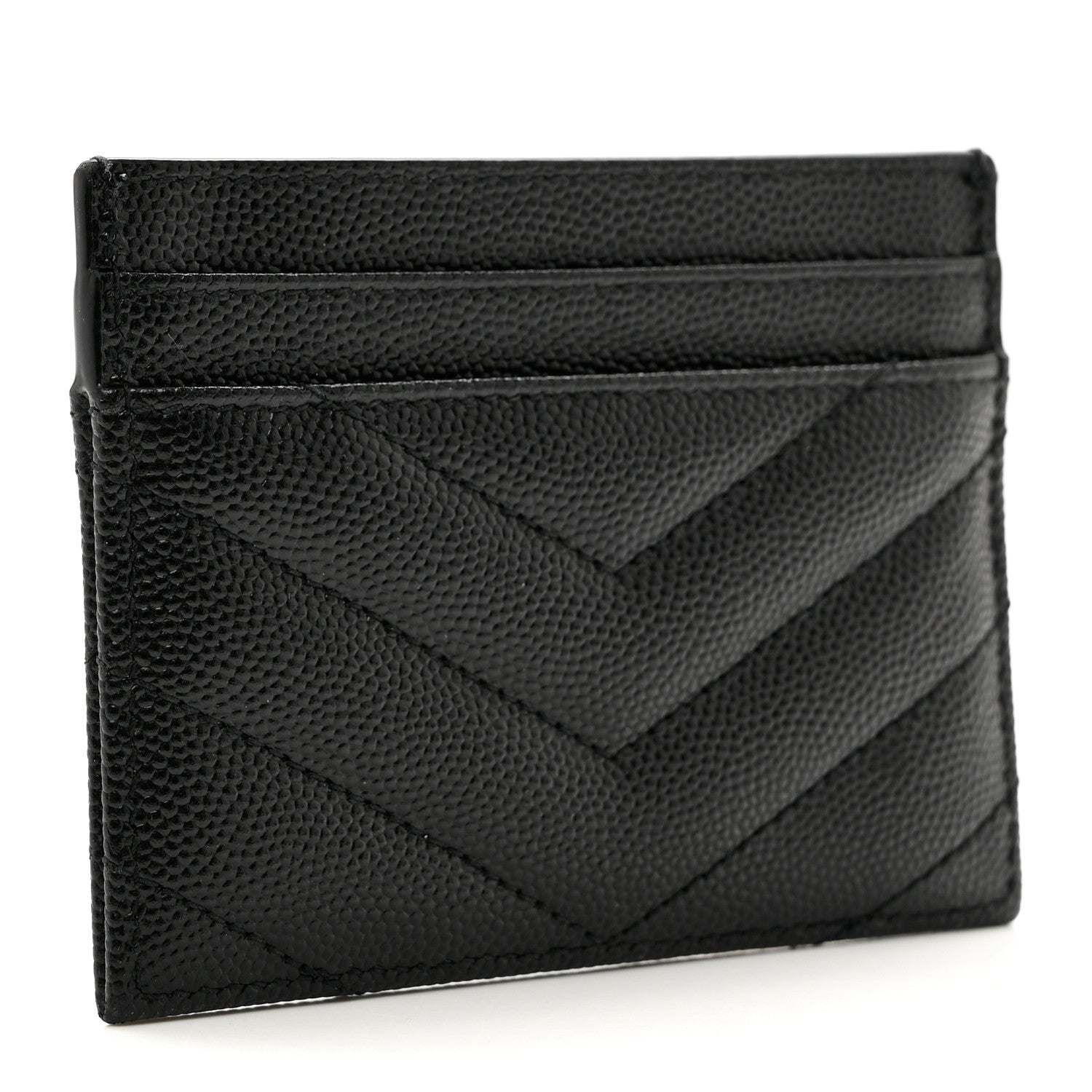 Saint Laurent Grain De Poudre Matelasse Chevron Monogram Credit Card Case Black 3 of 7